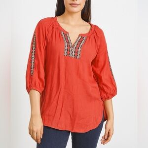 J. Jill Women's Coral Embroidered Boho Top